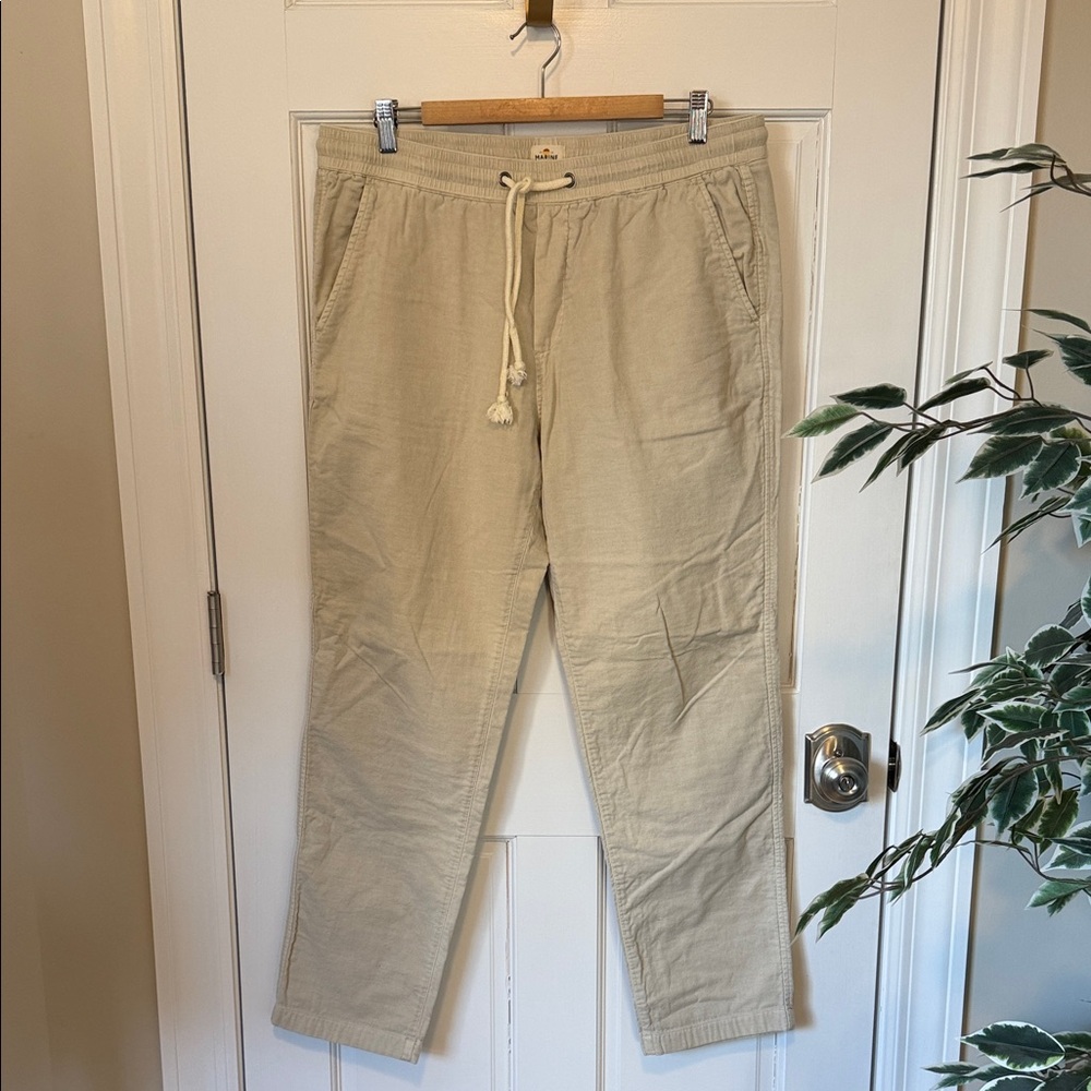 Marine Layer Men’s Cotton Drawstring Pants - Size L - Natural Tan - Relaxed Fit